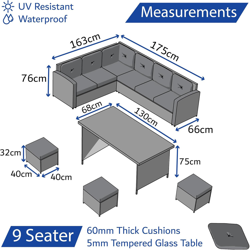 Home Treats 9 Seater L Shape Rattan Corner Sofa Set Image 9