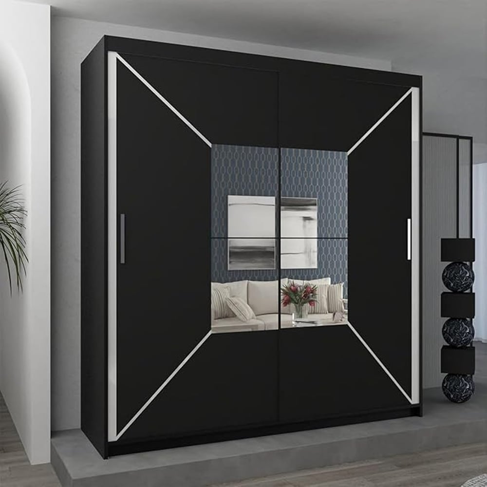 Sliding Wardrobes 4U Nicole 2 Door Black Mirror Wardrobe Image 3