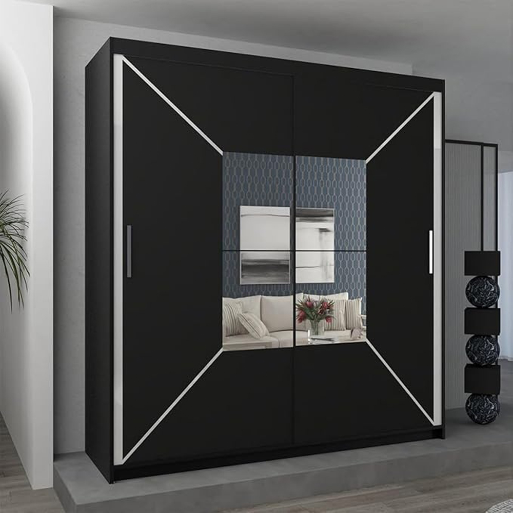 Sliding Wardrobes 4U Nicole 2 Door Black Mirror Wardrobe Image 3