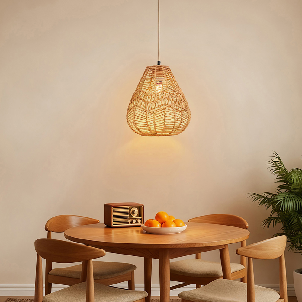 Living and Home Light Brown Vintage Rattan E27 Pendant Light Image 2