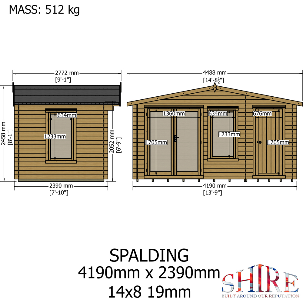 Shire Spalding 14 x 8ft Dual-Purpose Apex Garden Log Cabin with Integral Storage Image 9
