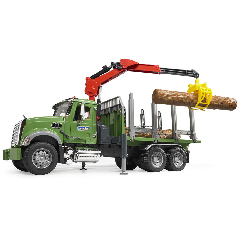 Bruder MACK Granite Timber Truck with Loading Crane Grab and 3 Trunks Image 2