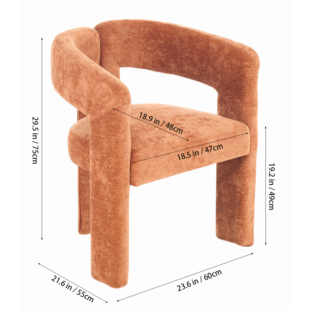 Living and Home Orange Chenille Upholstered Accent Chair Image 9