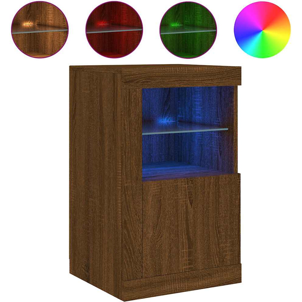 vidaXL Single Door 2 Shelf LED Brown Oak Side Cabinet Image 4