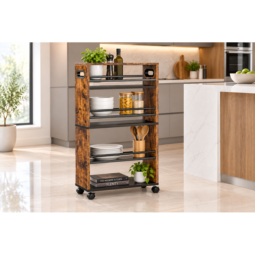 Modcraft 3 Shelf Slim Rolling Kitchen Trolley with Lockable Wheels Image 3