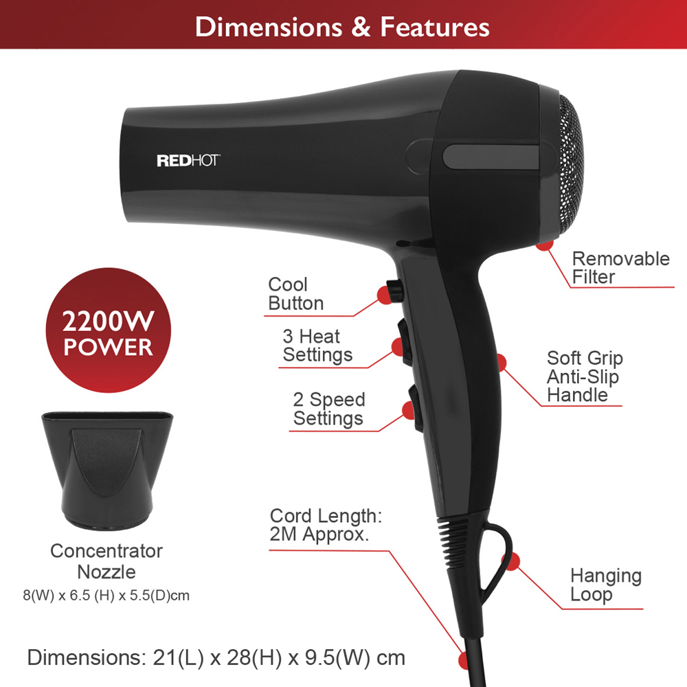 Red Hot Black Professional Hair Dryer Image 7