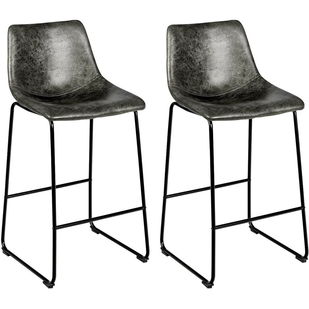 Costway Vintage Grey Faux Suede Bar Stool Set of 2 Image 2