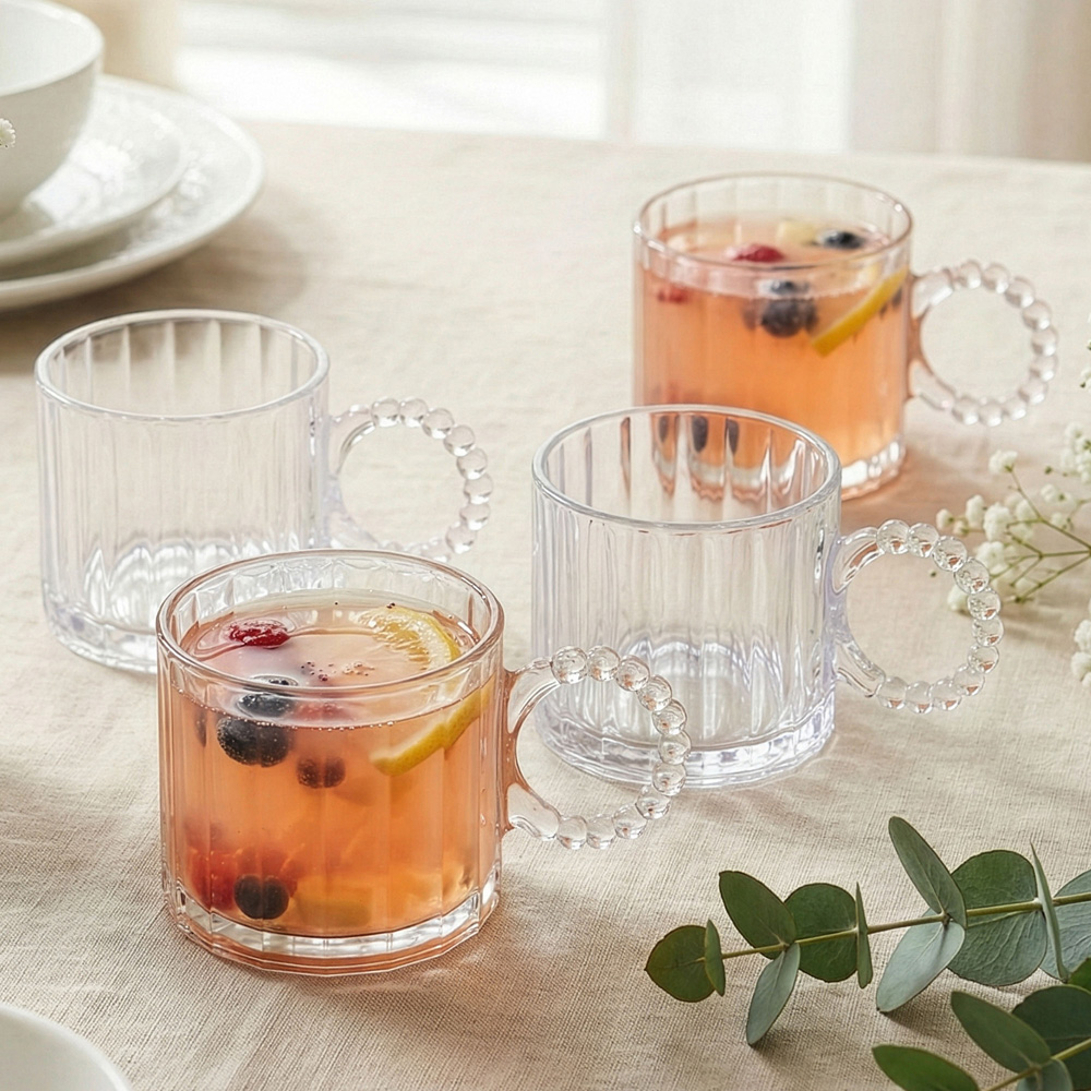 Dibor Bella Perle Embossed Ribbed Glass Mug Set 4 Pack Image 2