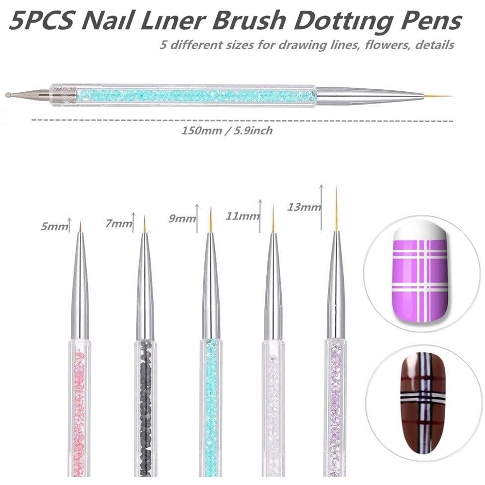 ATEK 5 Piece Double-Ended Nail Art Dotting and Liner Painting Brush Set Image 5
