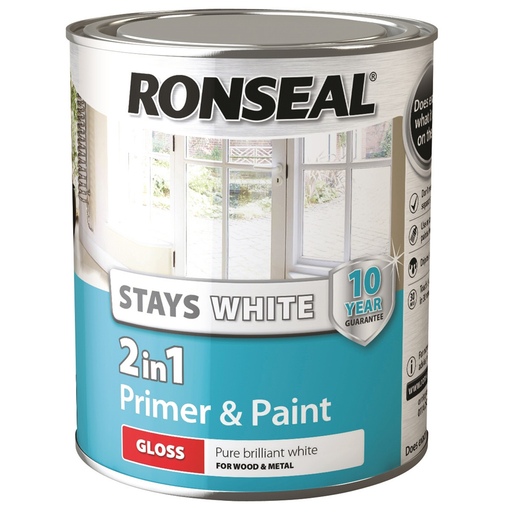 Ronseal Wood and Metal Pure Brilliant White Primer and Gloss Paint 750ml Image 2
