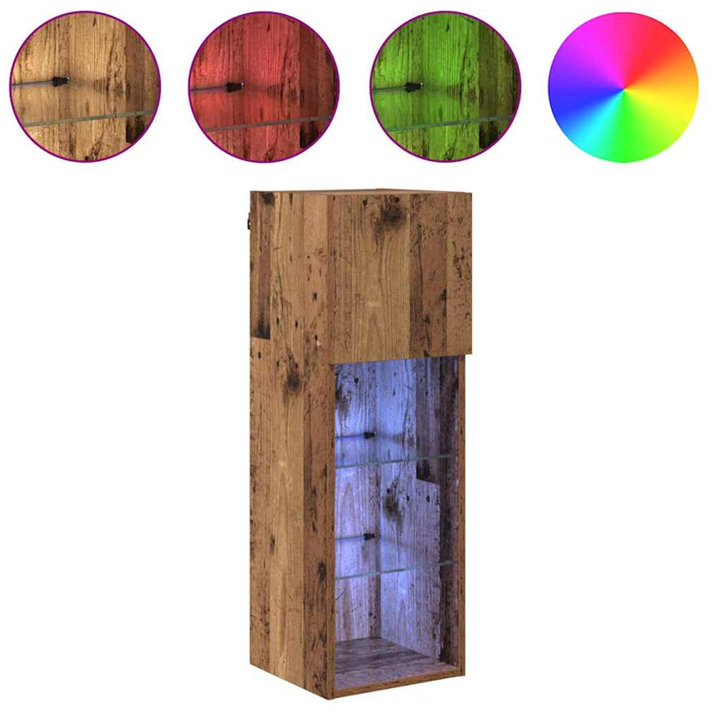 vidaXL Single Door 3 Shelf Old Wood Wall Mounted LED TV Unit Set of 2 Image 8