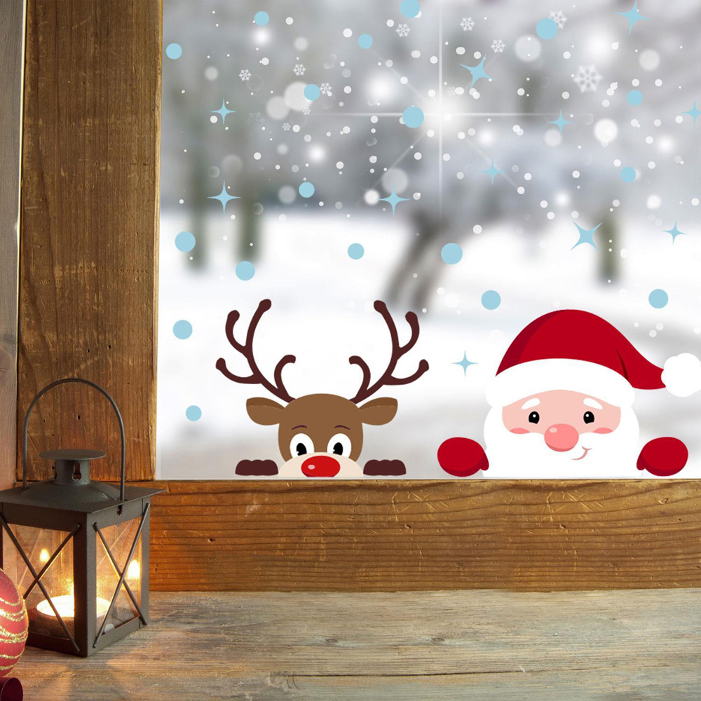 Walplus Peeking Santa and Rudolph Double-Sided Christmas Window Stickers 38 Piece Image 1