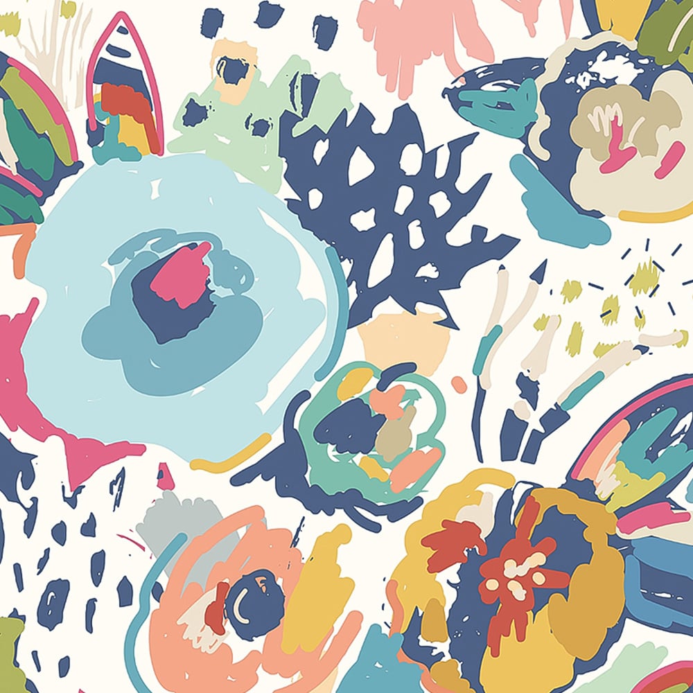 Origin Murals Abstract Floral Blue Wall Mural Image 2