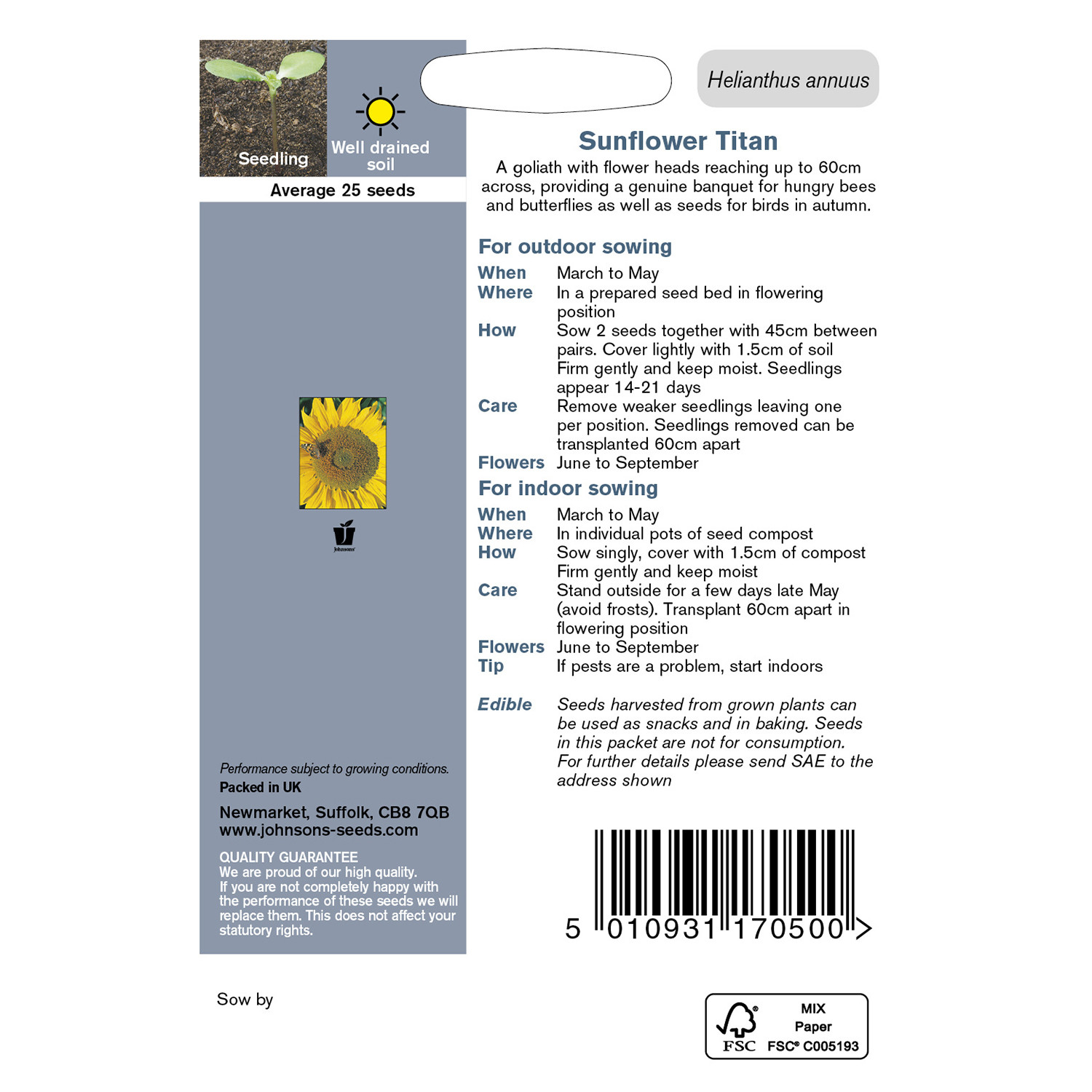 Pack of Titan Sunflower Seeds Image 2