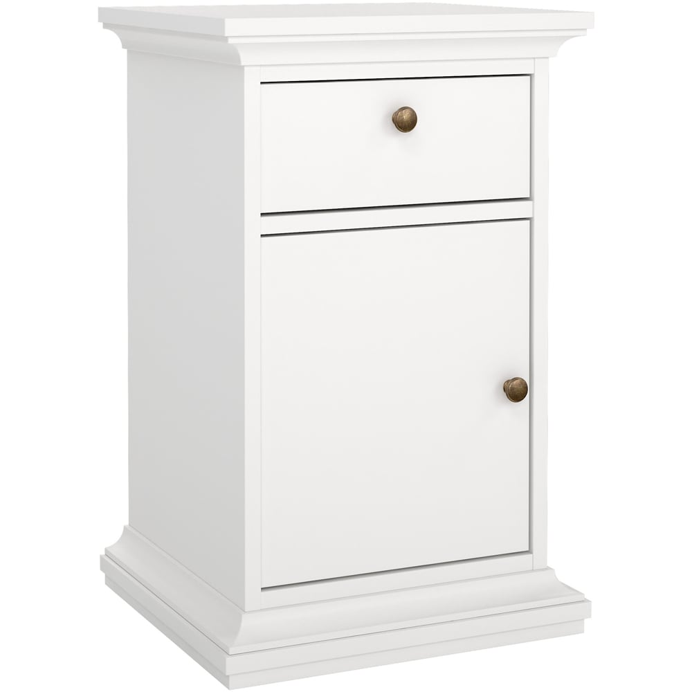 Florence Paris Single Door Single Drawer White Bedside Table Image 2