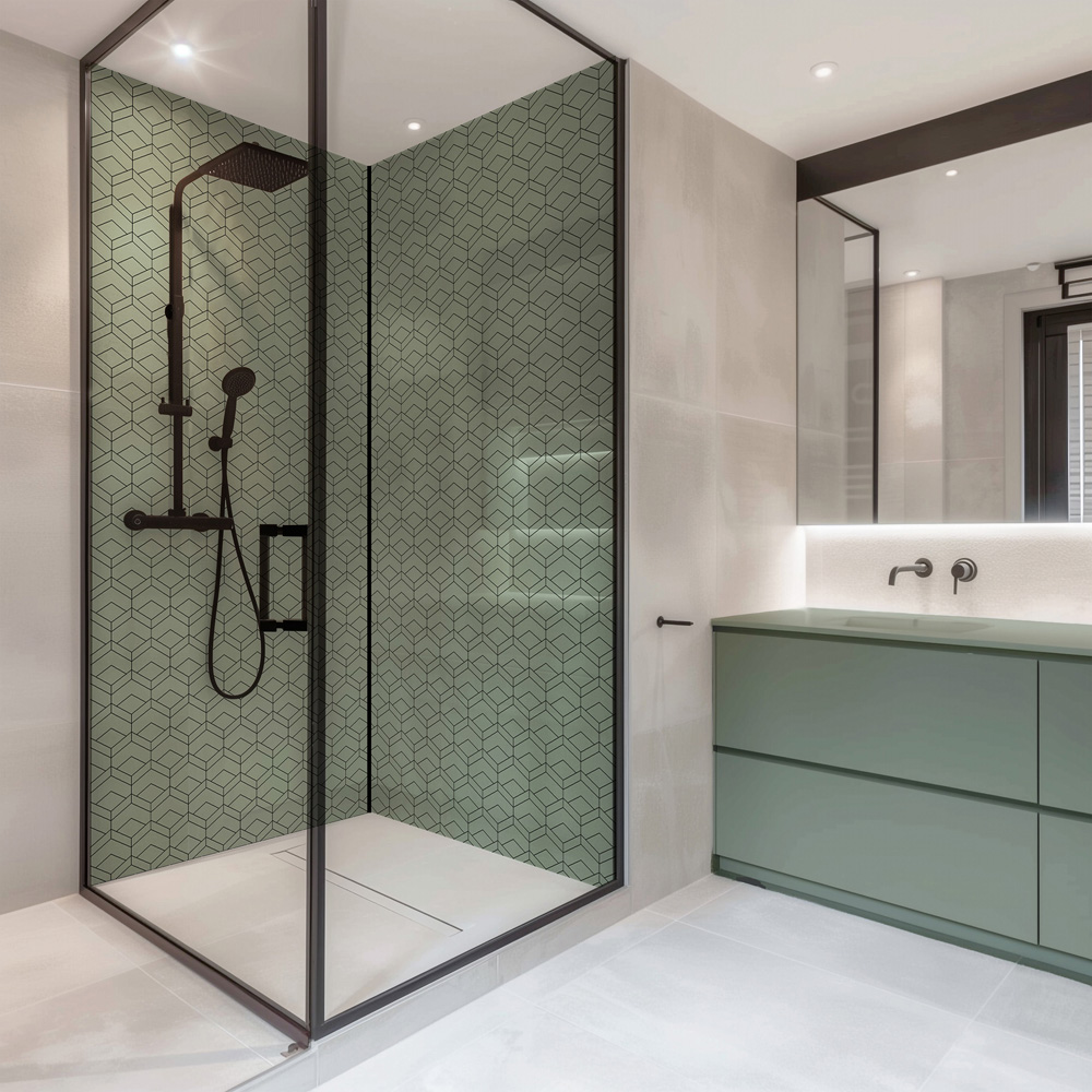 Splashbax Premium Artisan Elongated Hexagon Sage Green Acrylic Bathroom Wall Panel 2400 x 900mm Image 7