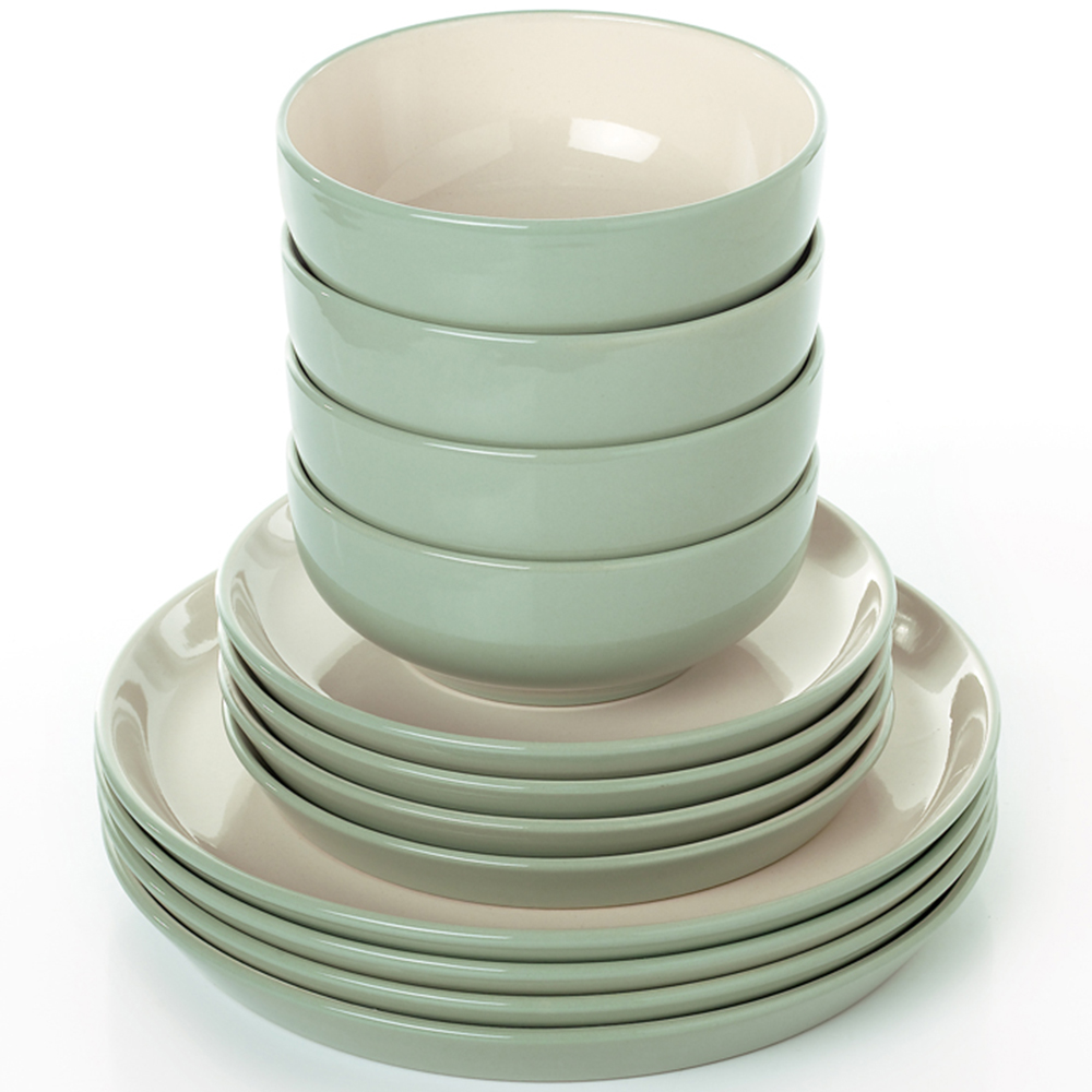 Waterside Green and Cream Two Tone 12 Piece Dinner Set Image 3