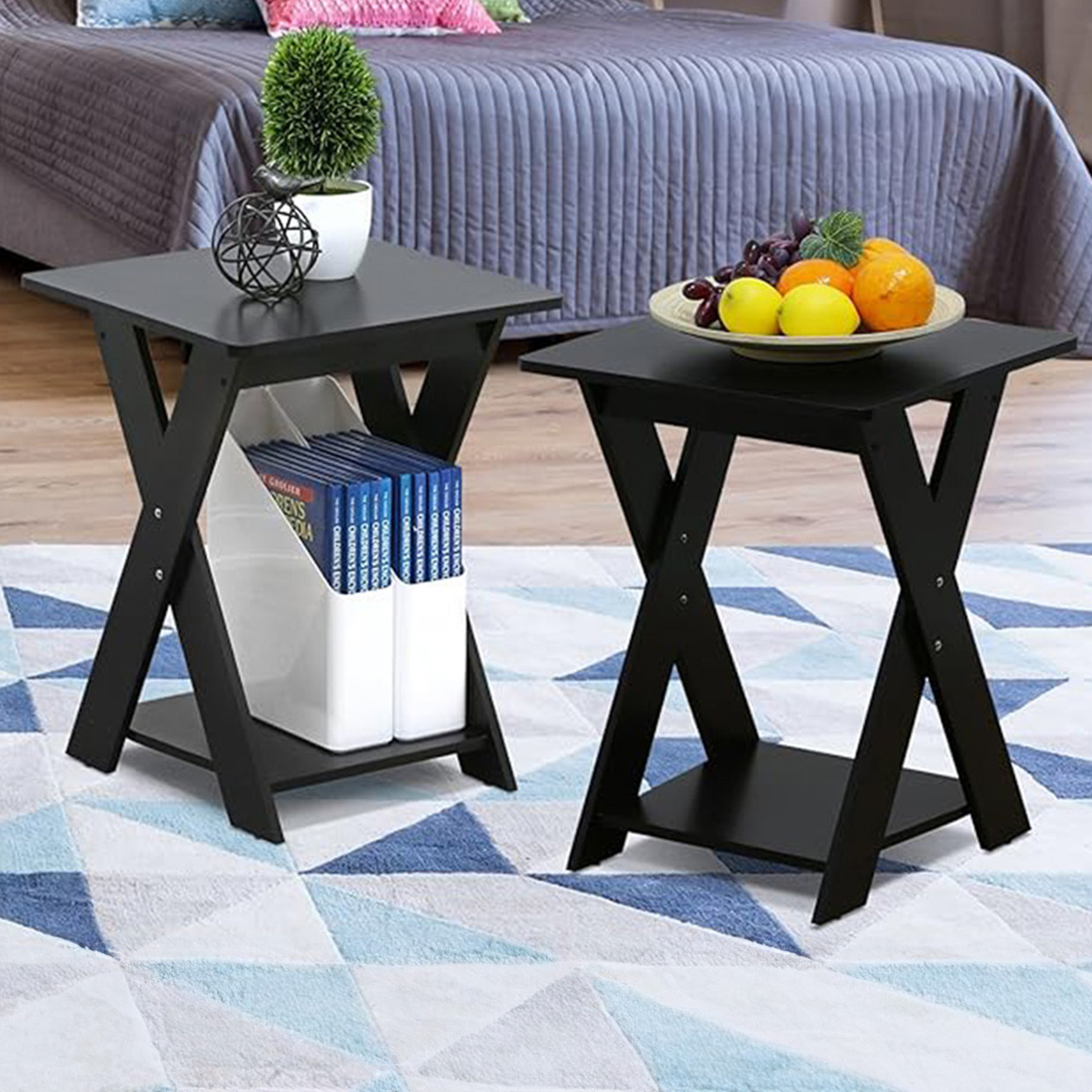 Walplus Modern Espresso Criss Cross End Table Set of 2 Image 1
