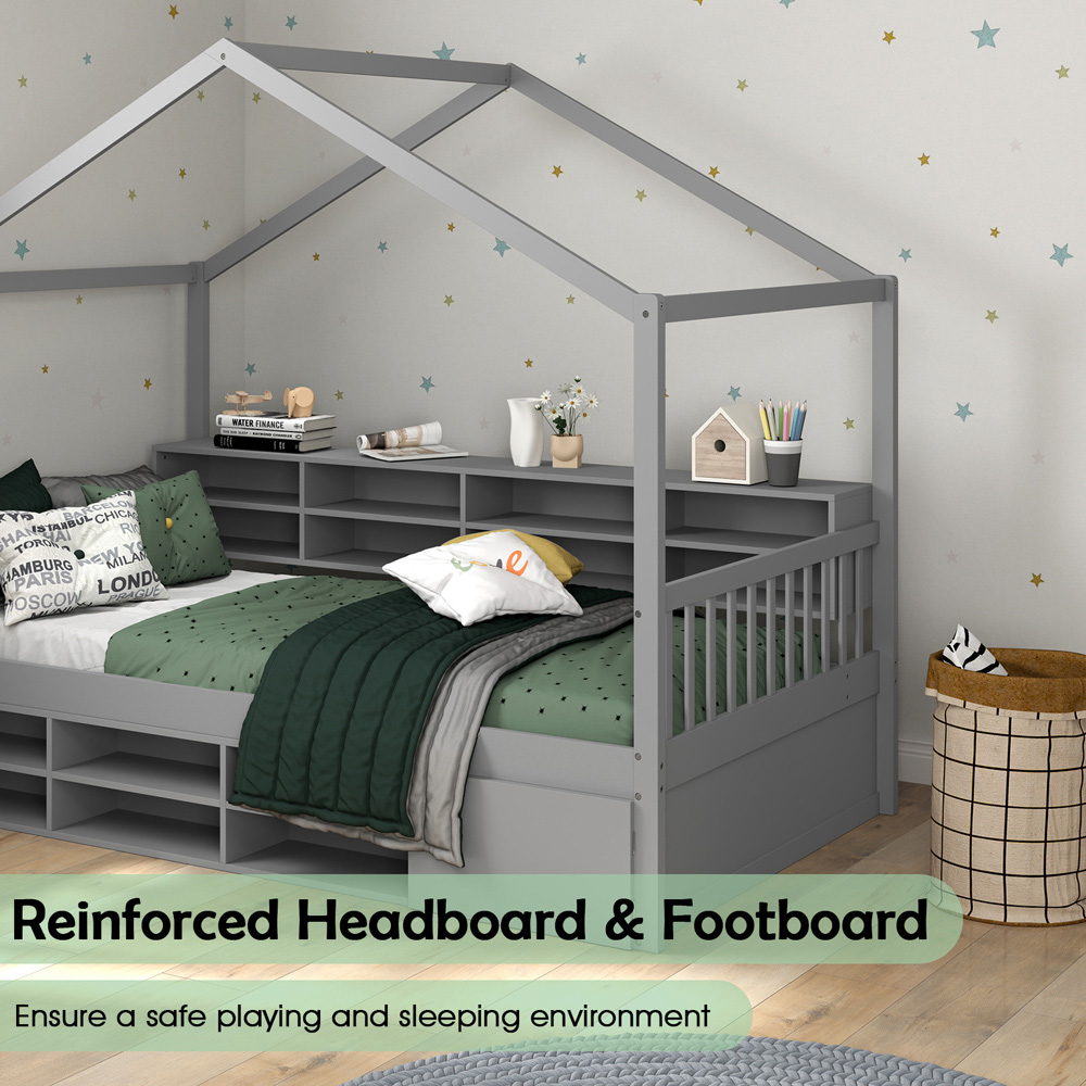 Costway Single Grey House Bed with Roof Image 6