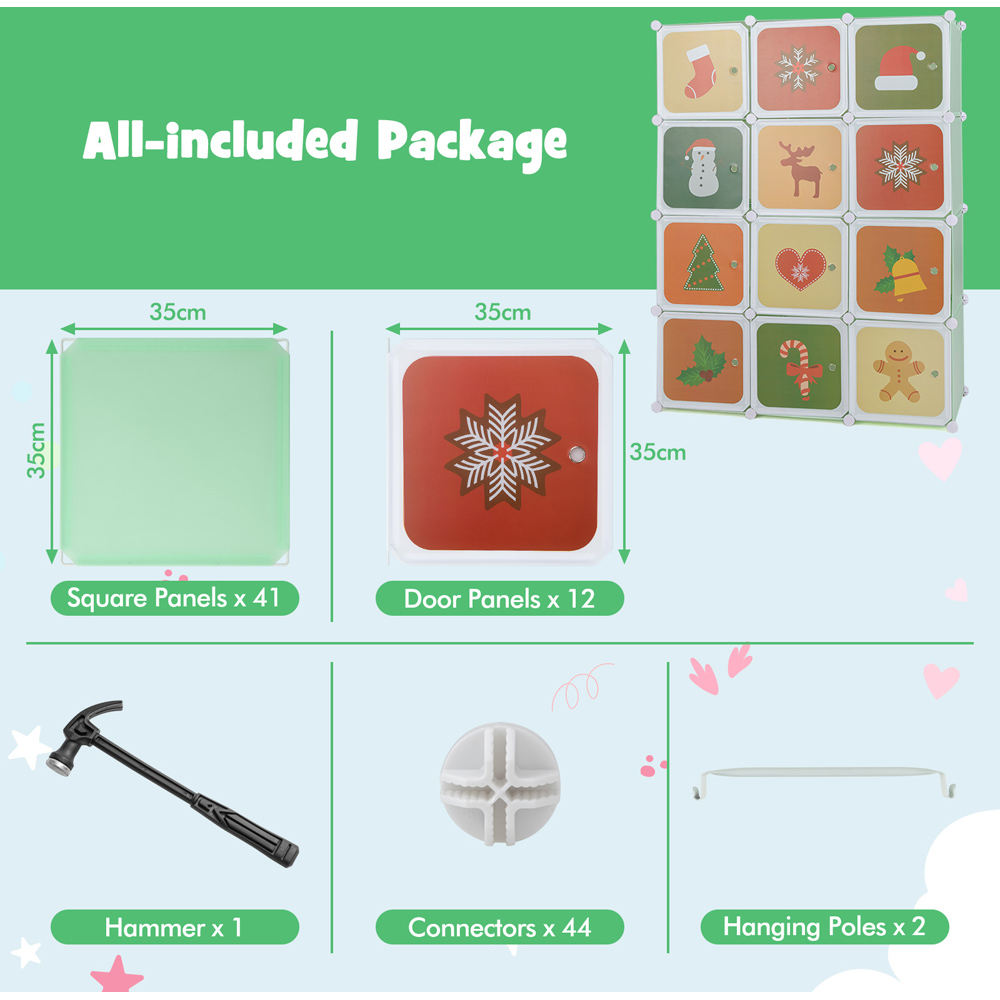 Costway 12 Cube Green Kids Portable Wardrobe Image 7