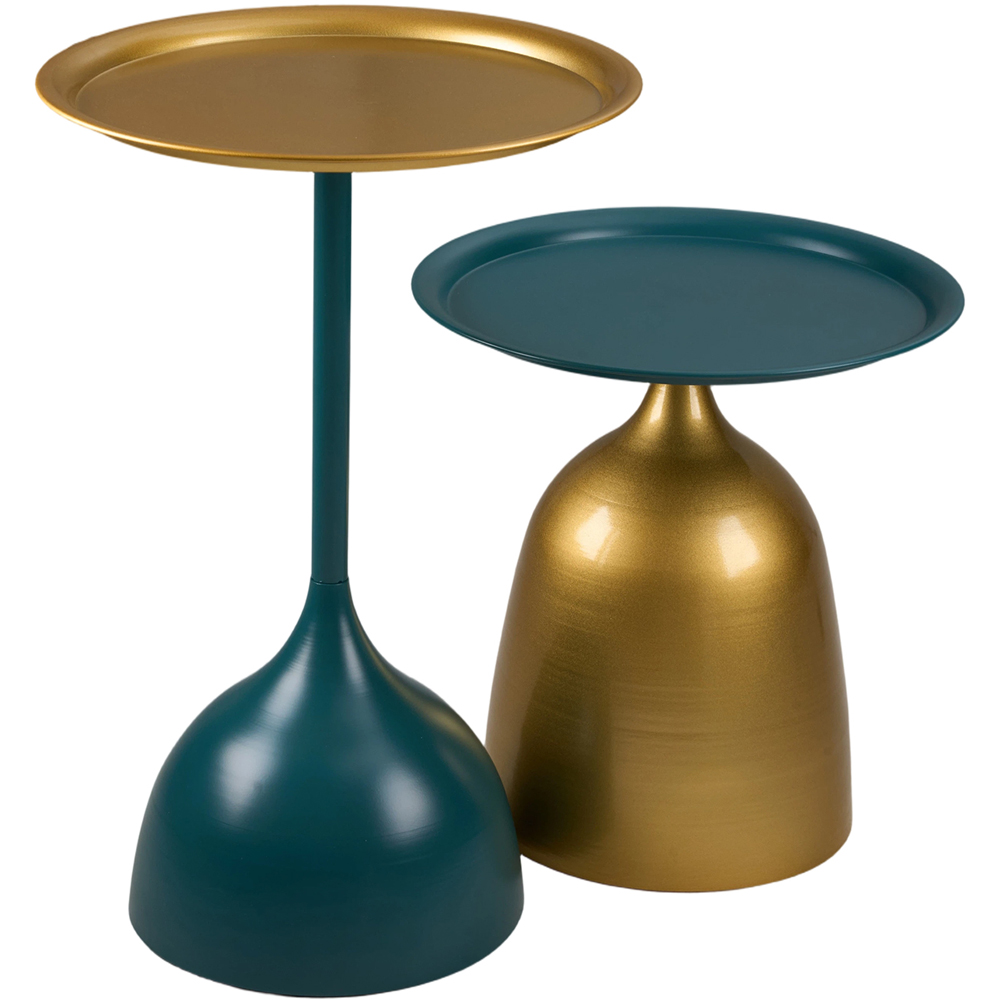 Living and Home Deep Teal and Gold Round Side Table Set of 2 Image 2