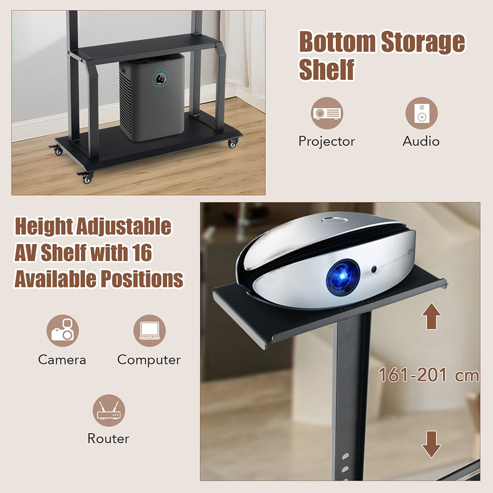 Costway Mobile TV Stand Rolling Cart with Camera and AV Shelf Image 8