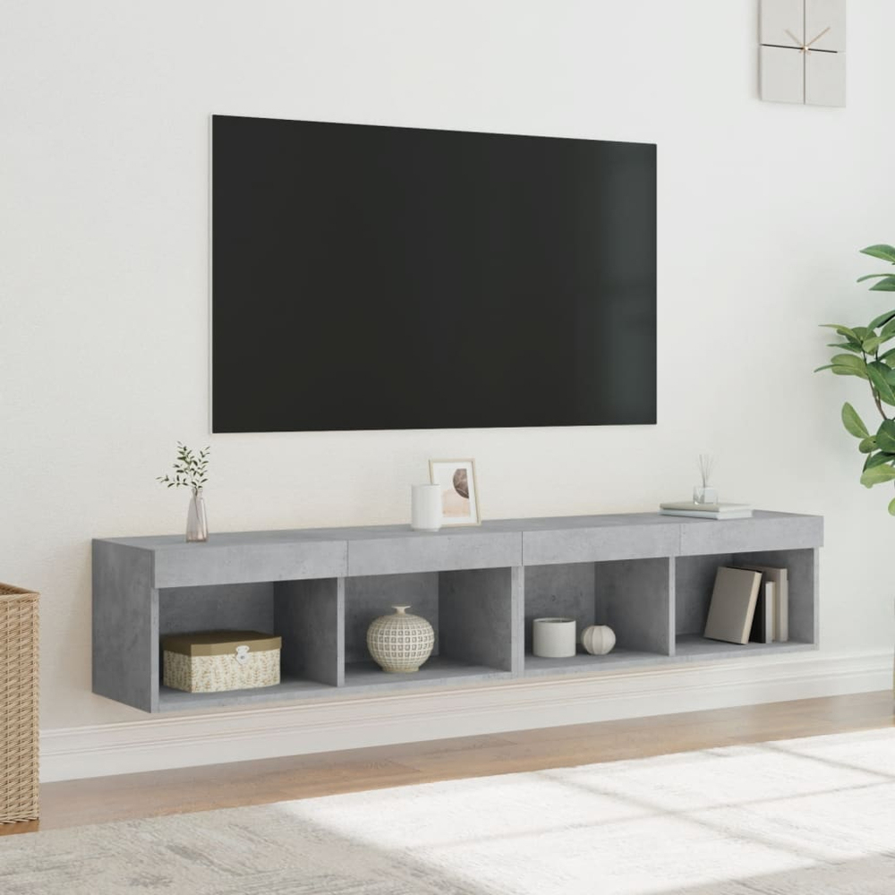 vidaXL 2 Shelf Concrete Grey TV Cabinet with LED Lights Set of 2 Image 8
