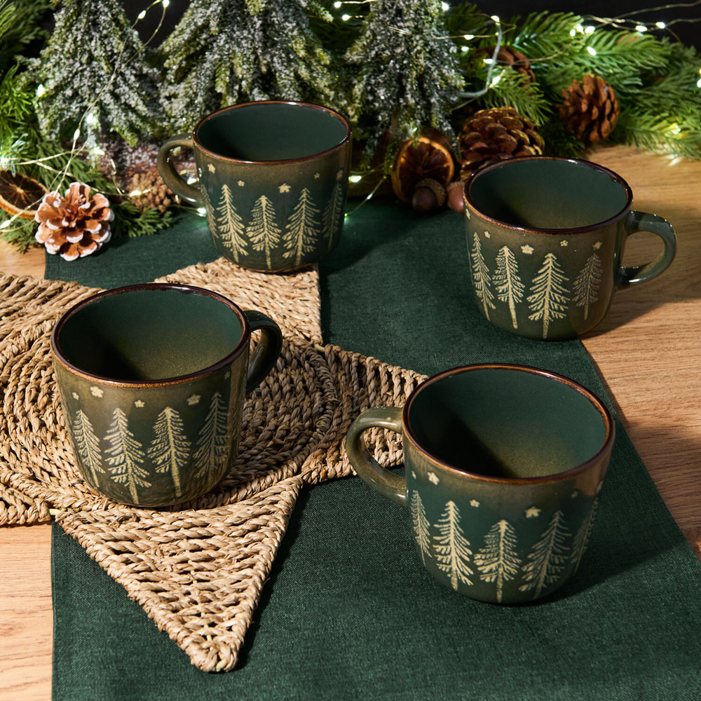 Pack of 4 Nordic Pine Conical Mugs Green Image 2