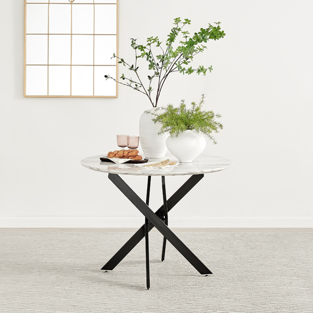 Furniturebox Arona 4 Seater Round Dining Table White Marble and Black Image 7