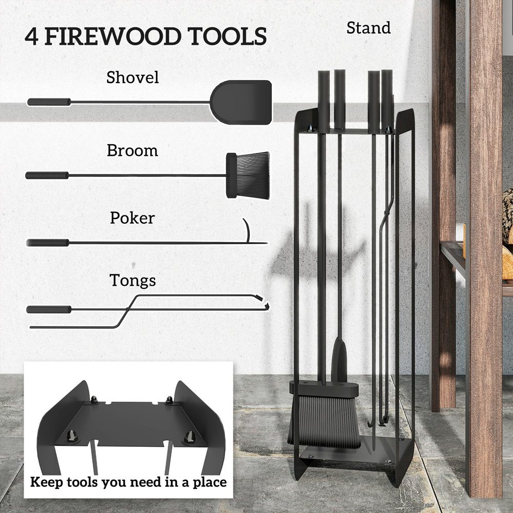 Outsunny 5 Piece Black Metal Fireplace Companion Set Image 7