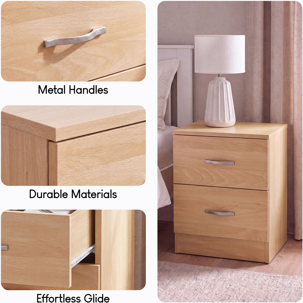 Vida Designs Riano 2 Drawer Pine Melamine Finish Bedside Table Set of 2 Image 5