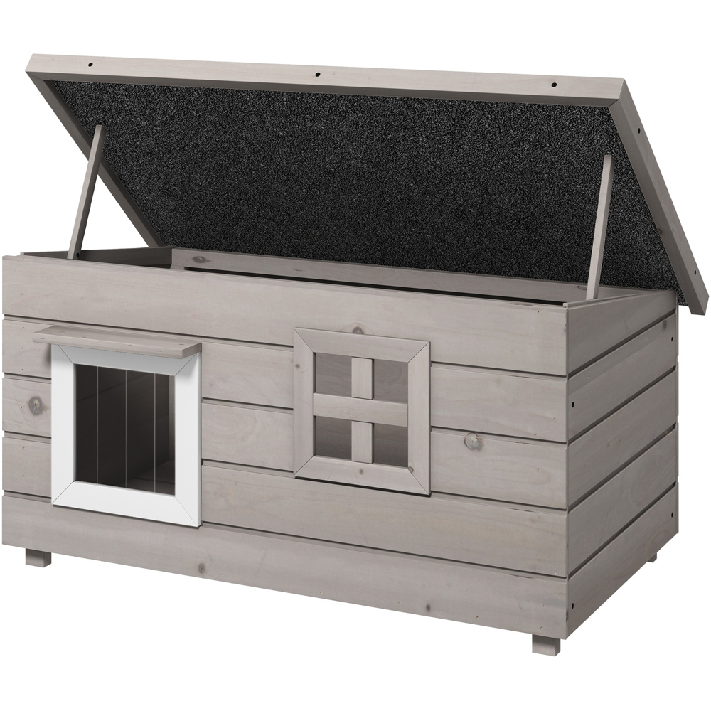 PawHut Grey Openable Top Outdoor Cat House with Asphalt Roof and Window Image 1
