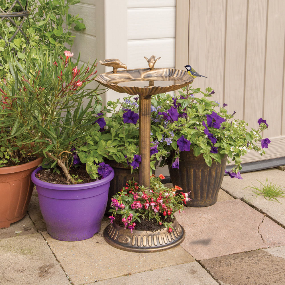 Gardenkraft Clam Shell Bird Bath with Built-in Base Planter Image 2