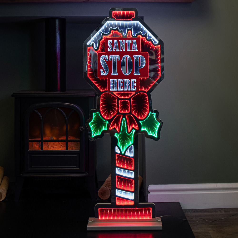 Samuel Alexander Multicolour LED Light Up Santa Stop Here Sign Infinity Christmas Decoration 90cm Image 1