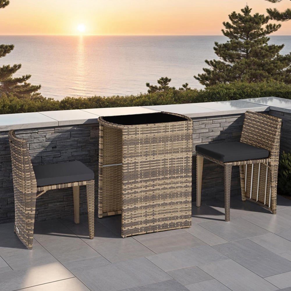 tectake Hamburg 2 Seater Rattan Garden Bistro Set Natural Image 1
