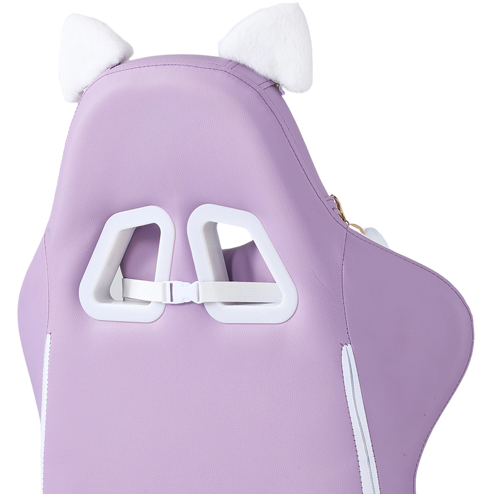 Living and Home White and Purple Cat Ear Design Gaming Chair with Massage Lumbar Pillow Image 7