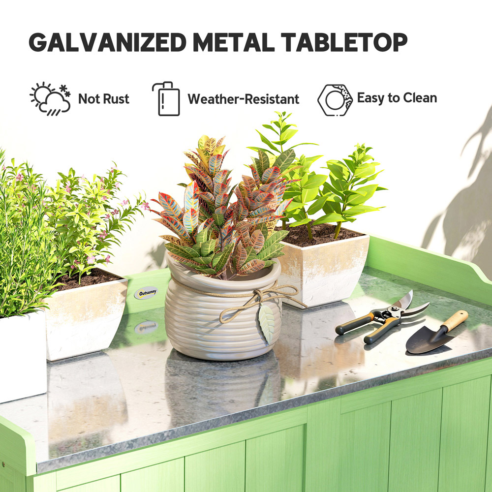 Outsunny 2 Door Green Garden Storage Cabinet with Galvanised Top Image 7