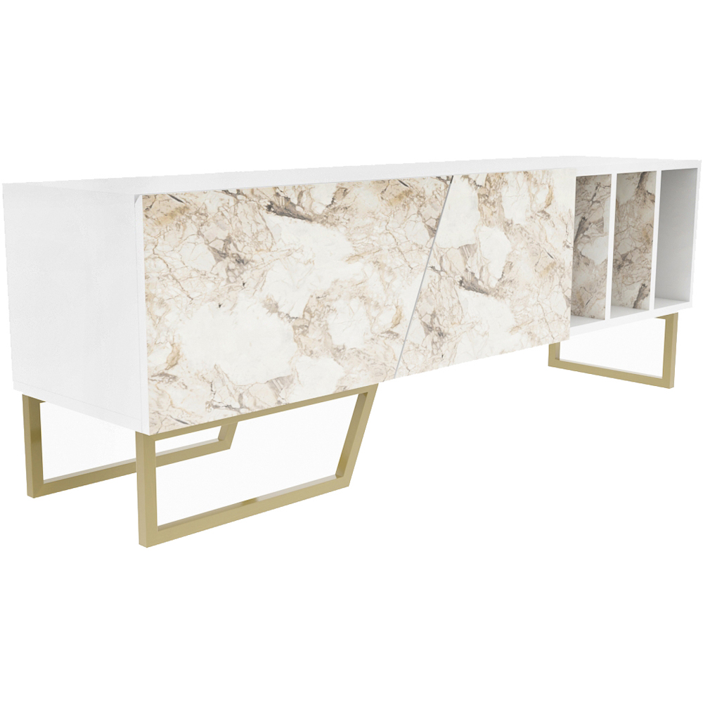 Decorotika Linossa 3 Shelf White Marble and Gold TV Unit Image 5