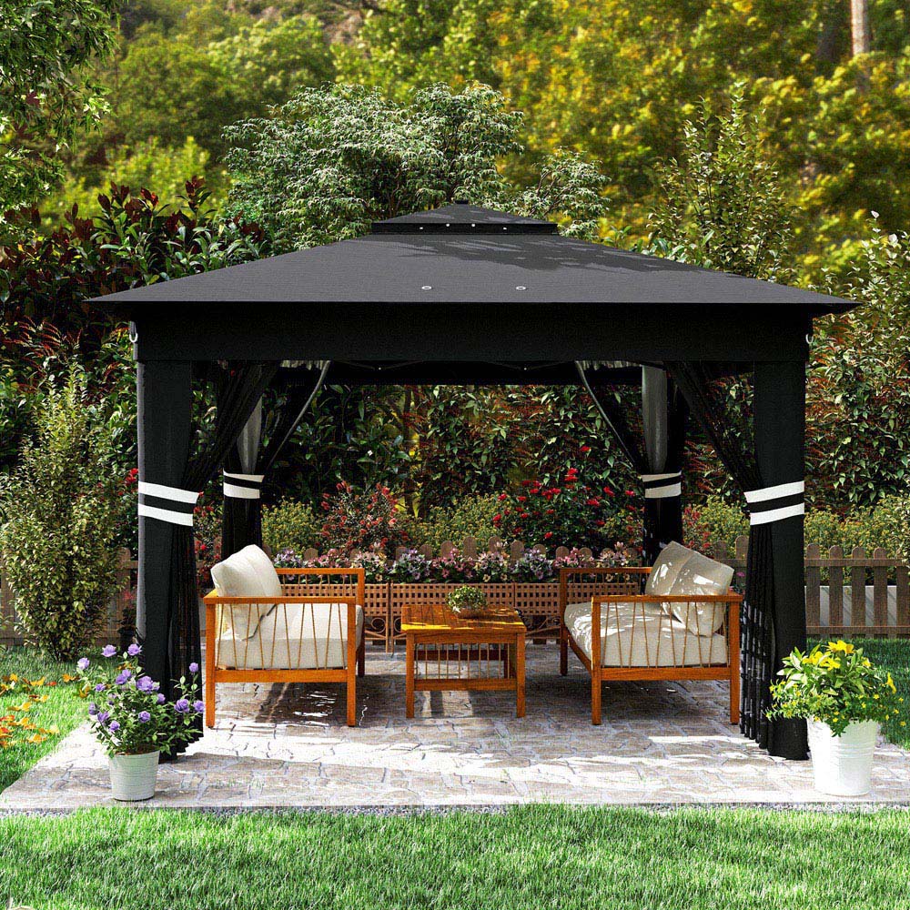 Outsunny 3 x 3m Black Solar LED Pop Up Gazebo with Netting and Wheeled Carry Bag Image 3