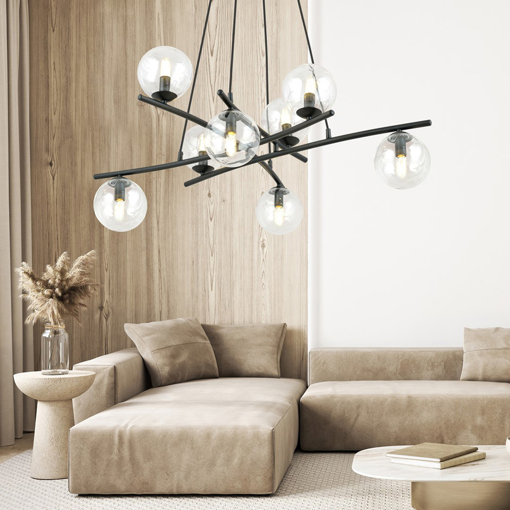 Emibig Essa 8 Light Transparent Shade Black E14 Ceiling Pendant Light Image 2