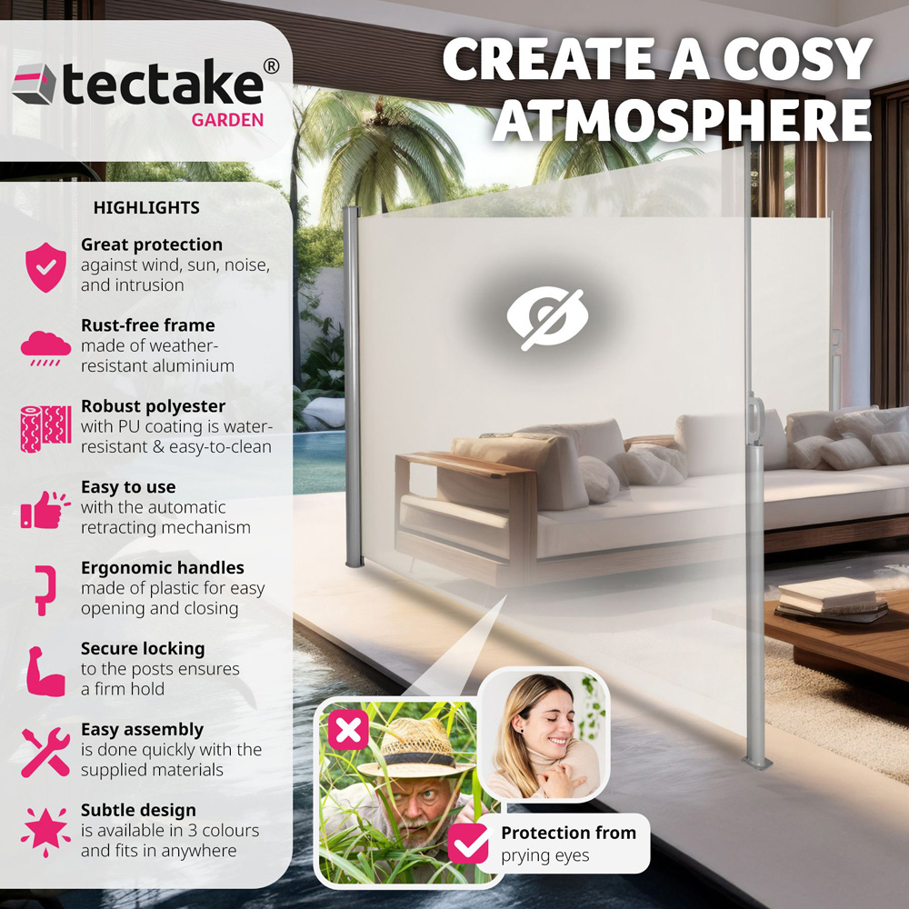 tectake Beige Double Sided Retractable Side Awning 1.6 x 6m Image 6