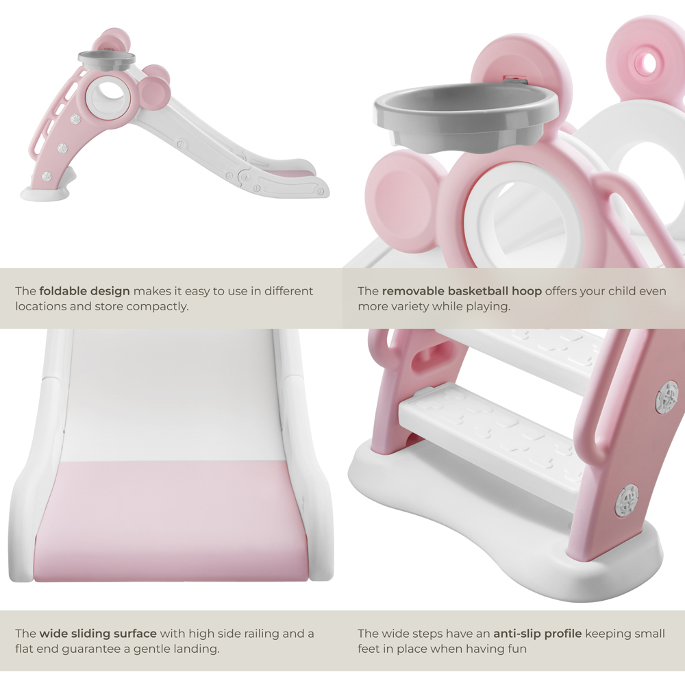 tectake Pink Children's Slide Joy with Basketball Hoop Image 5