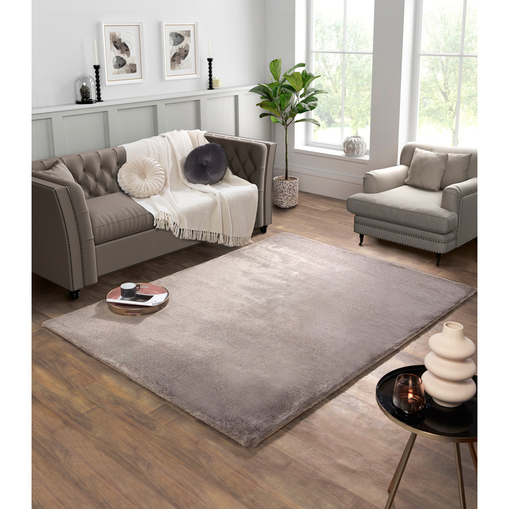 Portland HMC Tipped Luxe Fur Warm Mink Plain Rug 60 x 100cm Image 4