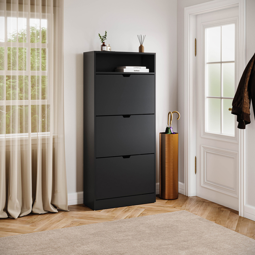 VIDA DESIGNS 3 Drawer Single Shelf Black Shoe Cabinet Image 5