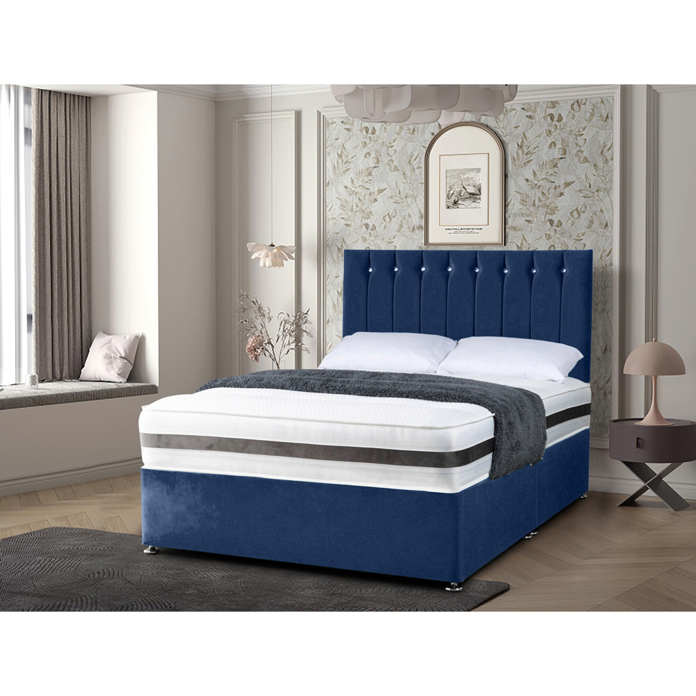Eleganza Home Cocoon Double Sapphire Plush Velvet Divan Bed with Headboard Image 2