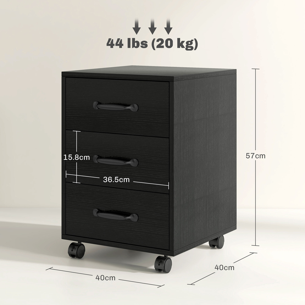 Portland Black 3 Drawer Under Desk Mobile Filing Cabinet Image 8
