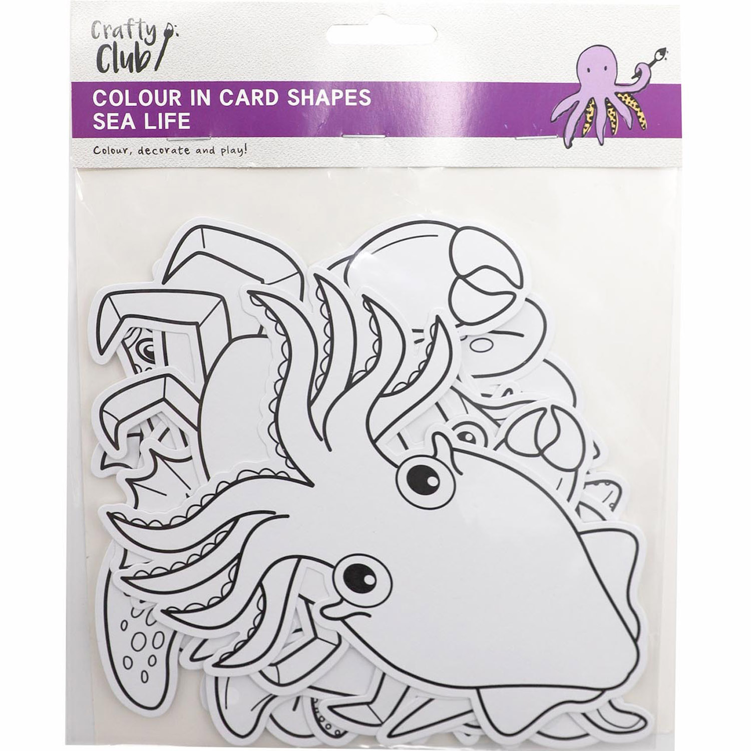 Pack of 12 Colour In Card Shapes - Sealife Image