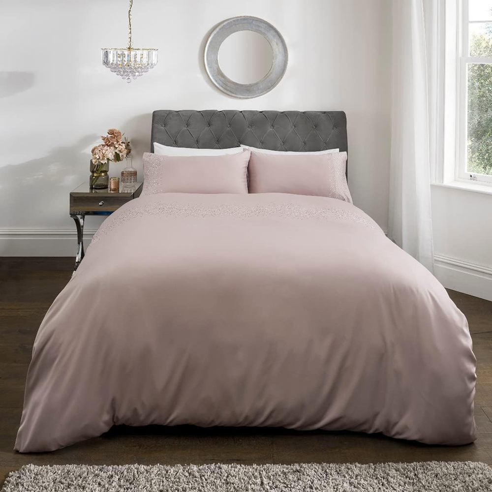 Smart Living King Size Blush Pink Diamante Embellished Duvet Set Image 1