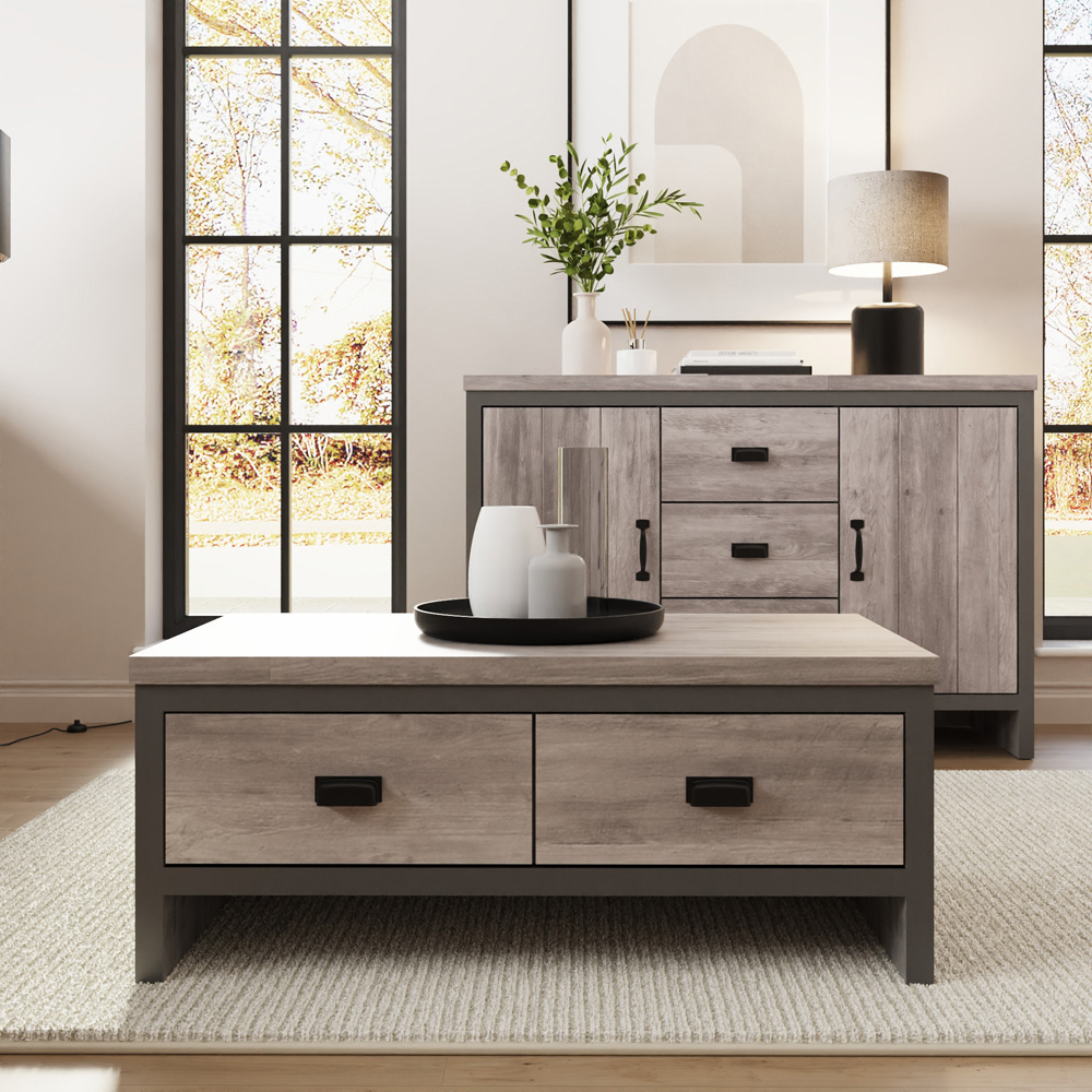 GFW Boston 2 Drawer Grey Coffee Table Image 7