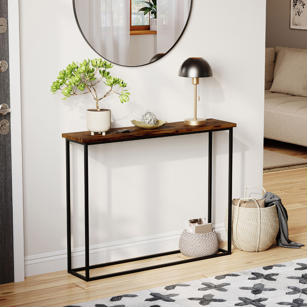 VIDA DESIGNS Rustic Brown and Black Metal Leg Console Table Image 3